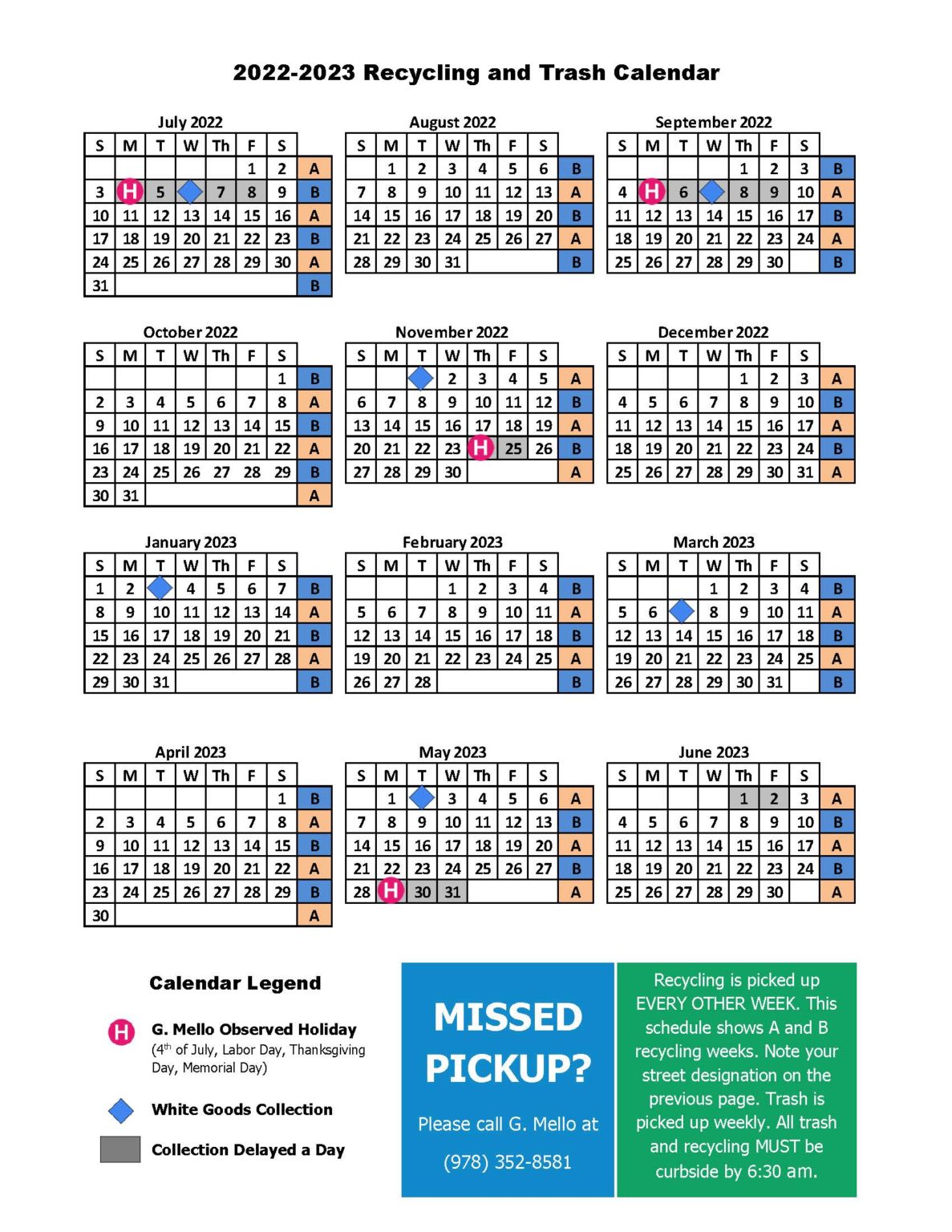 Calendars - G Mello Disposal Corp.